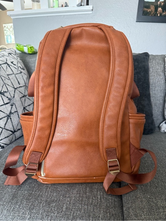 Itzy Ritzy Women’s Tan Faux Leather Backpack Diaper Bag